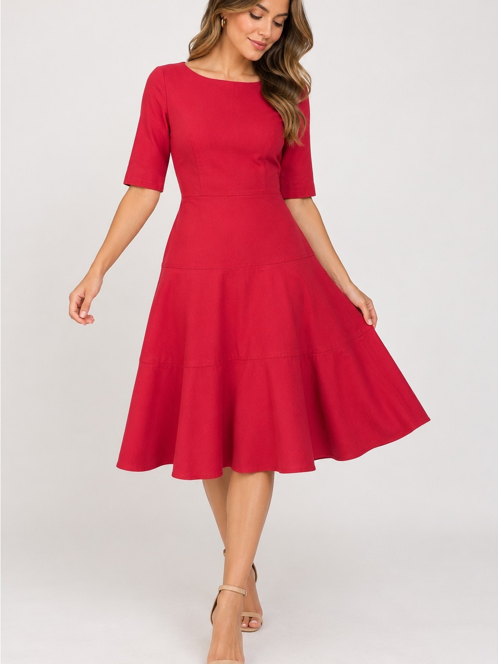 Boden Red Fit-and-Flare Midi Dress